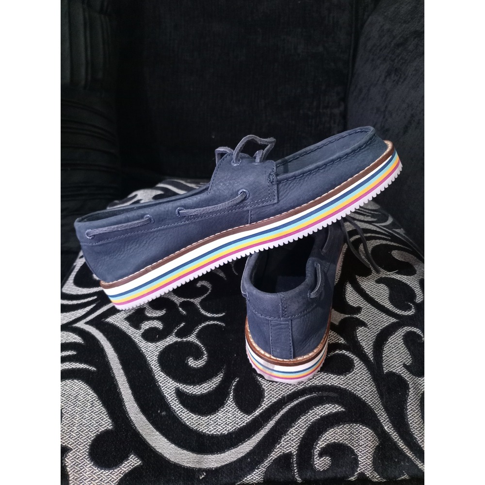 Sperry Top-Sider Womens Navy Blue Rainbow Platform Boat Shoes STS87497 Size 9